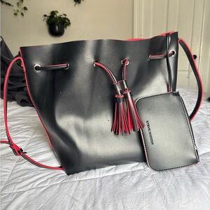 Steve Madden Black and Red Bucket Shoulder Bag